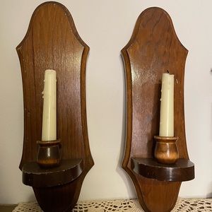 Vintage Wooden Wall Candle Holders Sconces
